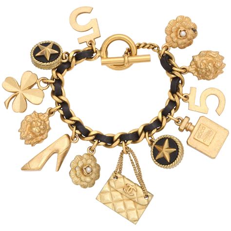 chanel charm bracelet black leather